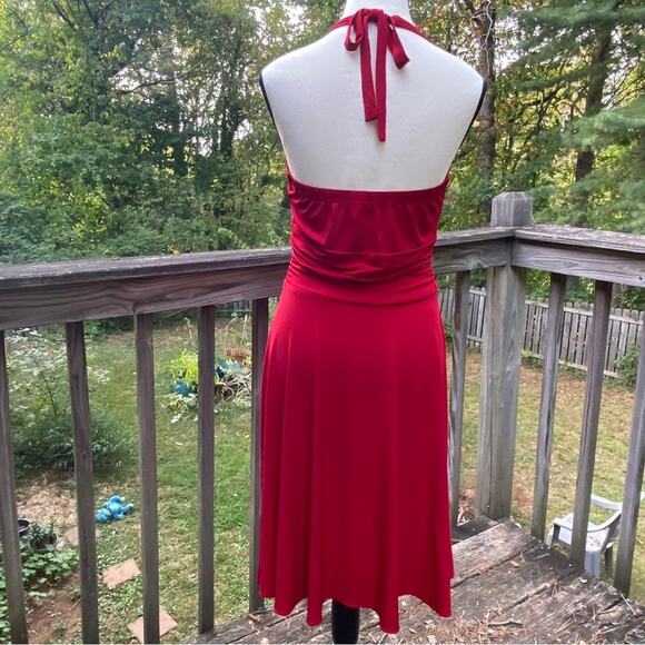 Ronni Nicole by Ouida Women's Ruched Waist Halter Dress Medium Cherry Red Retro - Picture 4 of 5